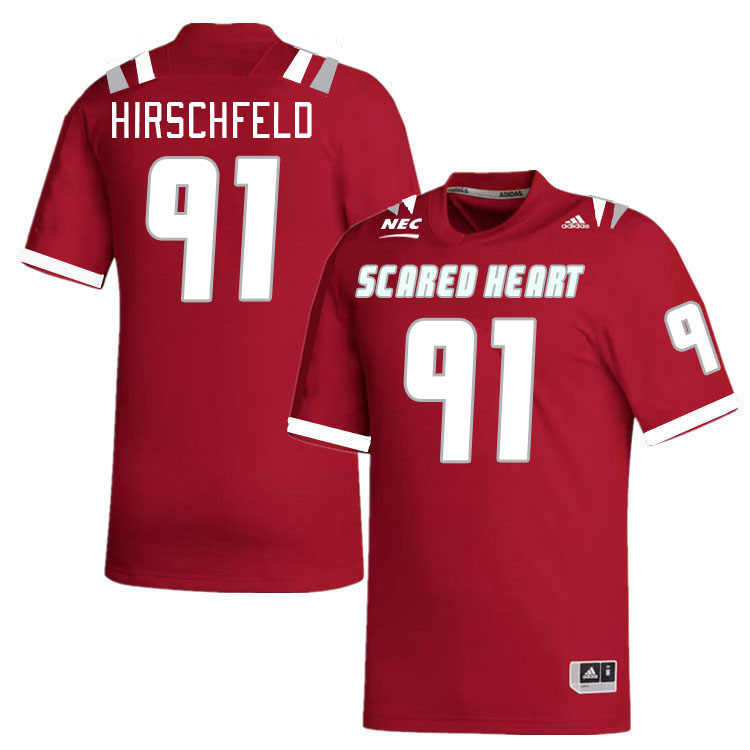Men-Youth #91 Jared Hirschfeld Scared Heart Pioneers 2023 College Football Jerseys Stitched Sale-Red